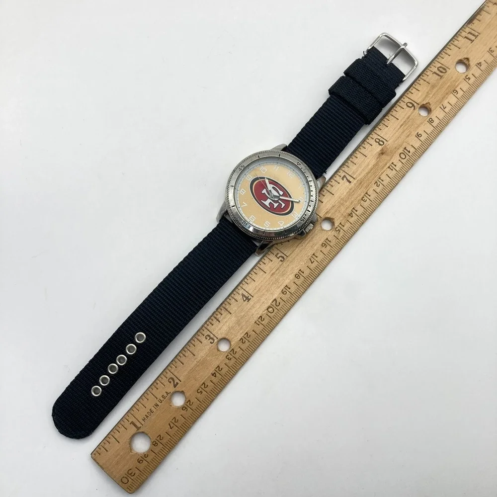 San Francisco 49ers Men's Watch NFL 44mm Silver Tone Logo Sparo Nylon Band 9